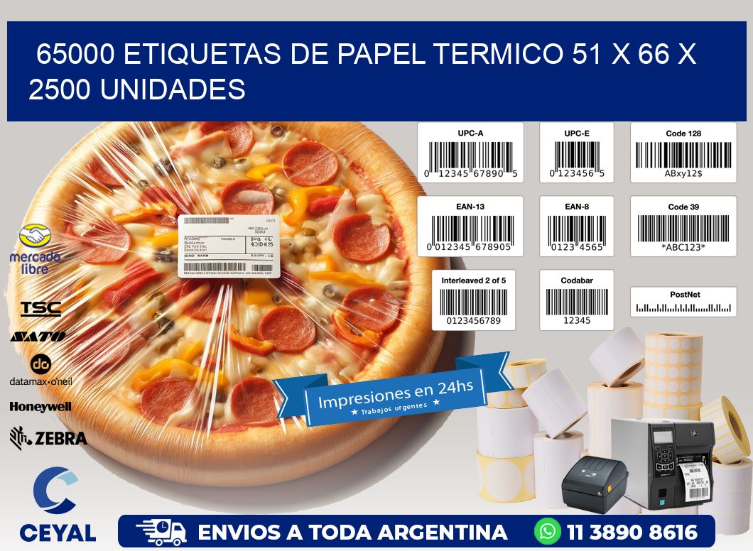 65000 ETIQUETAS DE PAPEL TERMICO 51 x 66 X 2500 UNIDADES