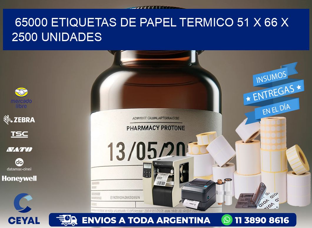 65000 ETIQUETAS DE PAPEL TERMICO 51 x 66 X 2500 UNIDADES