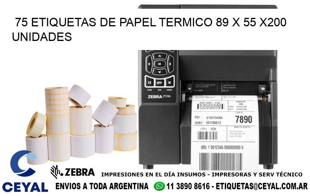 75 ETIQUETAS DE PAPEL TERMICO 89 x 55 x200 UNIDADES