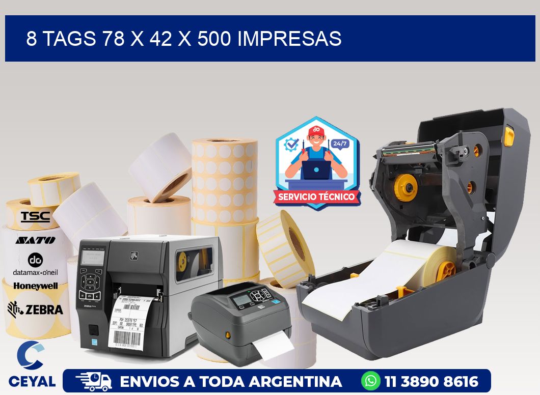 8 TAGS 78 x 42 X 500 IMPRESAS