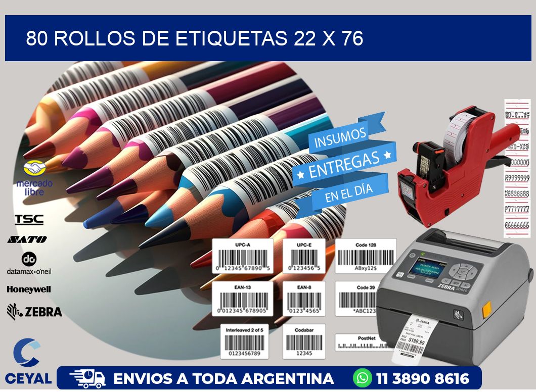 80 ROLLOS DE ETIQUETAS 22 x 76