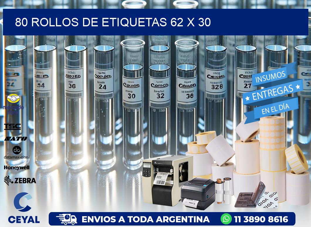 80 ROLLOS DE ETIQUETAS 62 x 30