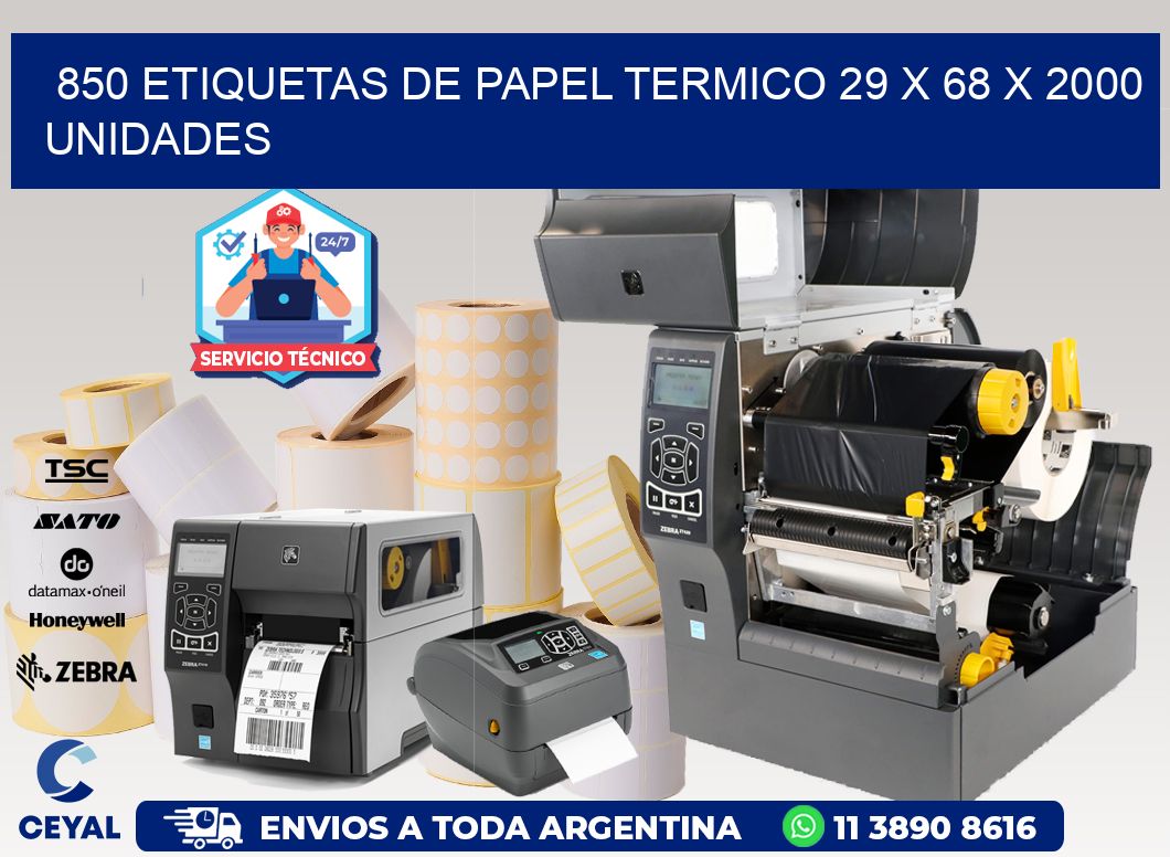 850 ETIQUETAS DE PAPEL TERMICO 29 x 68 X 2000 UNIDADES