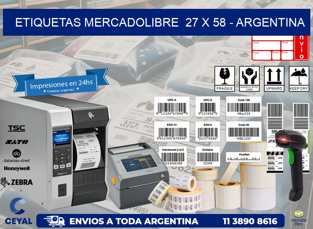 ETIQUETAS MERCADOLIBRE  27 x 58 - ARGENTINA