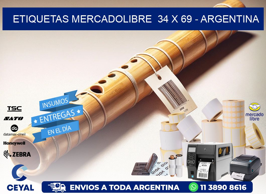 ETIQUETAS MERCADOLIBRE  34 x 69 - ARGENTINA