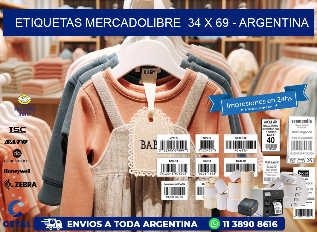 ETIQUETAS MERCADOLIBRE  34 x 69 - ARGENTINA