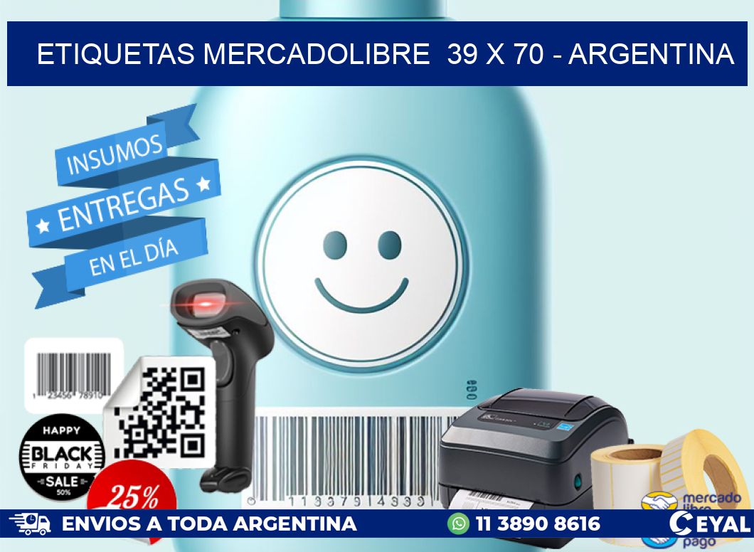 ETIQUETAS MERCADOLIBRE  39 x 70 - ARGENTINA