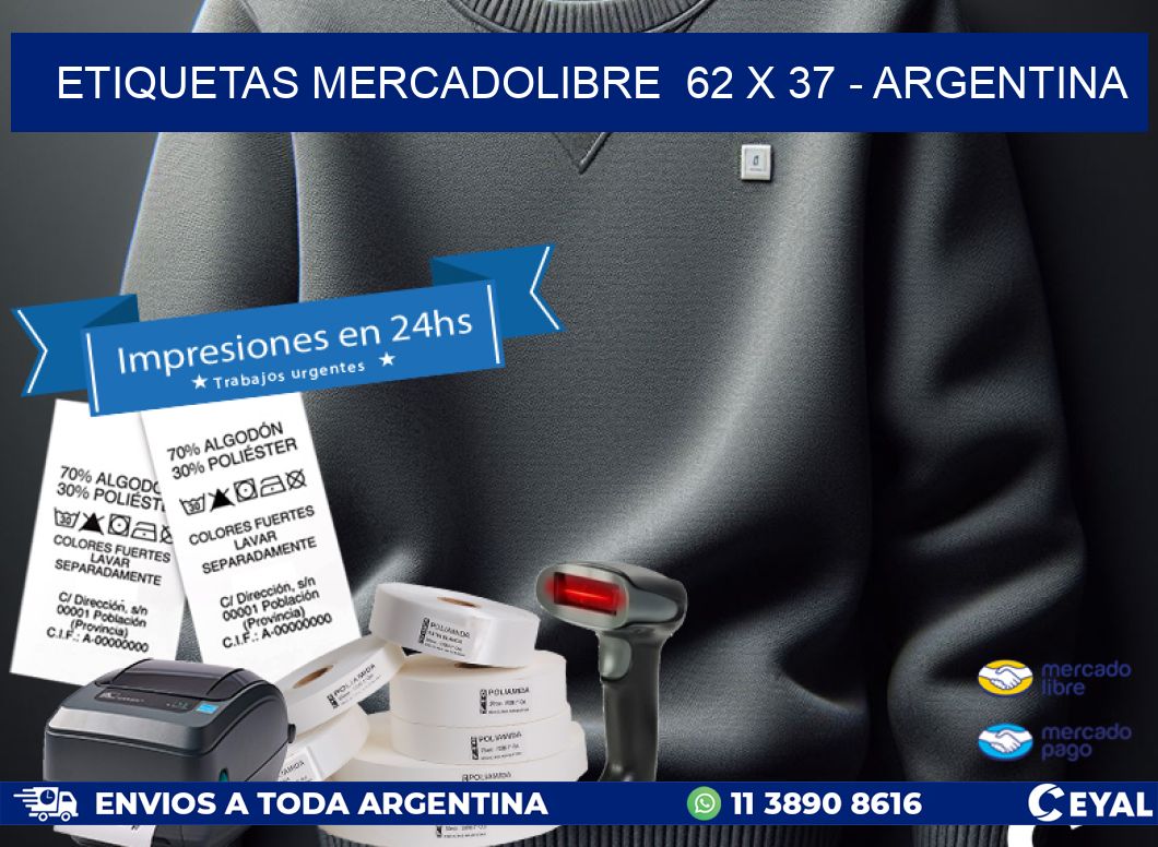 ETIQUETAS MERCADOLIBRE  62 x 37 - ARGENTINA