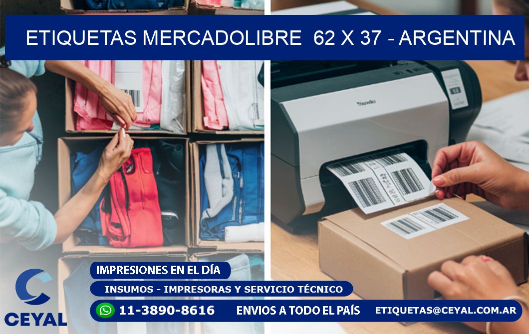 ETIQUETAS MERCADOLIBRE  62 x 37 - ARGENTINA