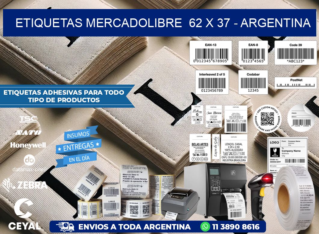 ETIQUETAS MERCADOLIBRE  62 x 37 - ARGENTINA