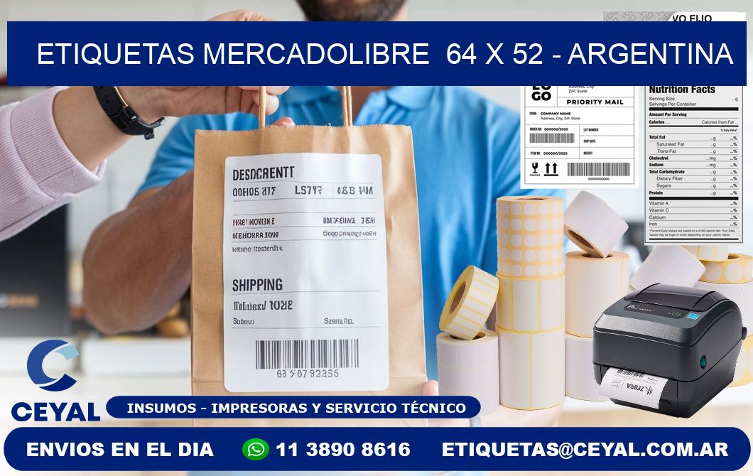 ETIQUETAS MERCADOLIBRE  64 x 52 - ARGENTINA