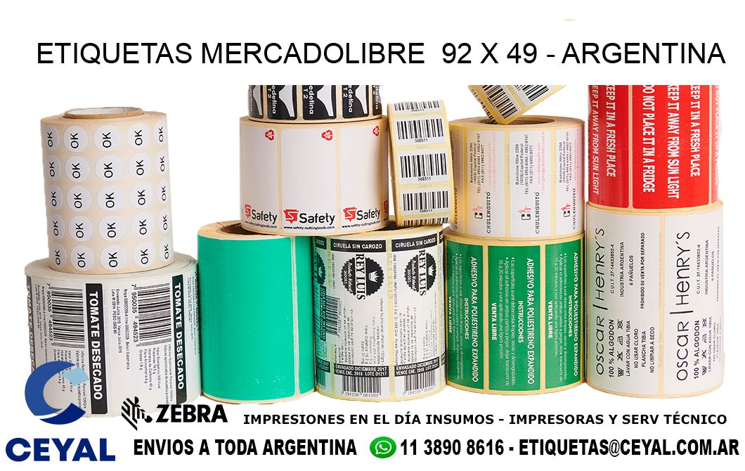 ETIQUETAS MERCADOLIBRE  92 x 49 - ARGENTINA