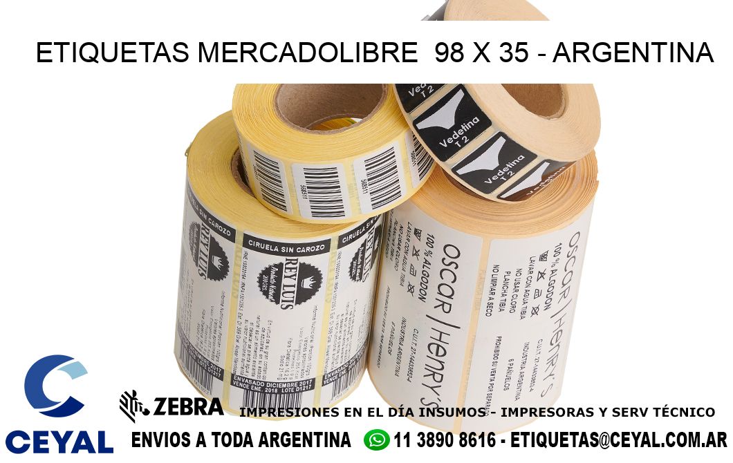 ETIQUETAS MERCADOLIBRE  98 x 35 - ARGENTINA