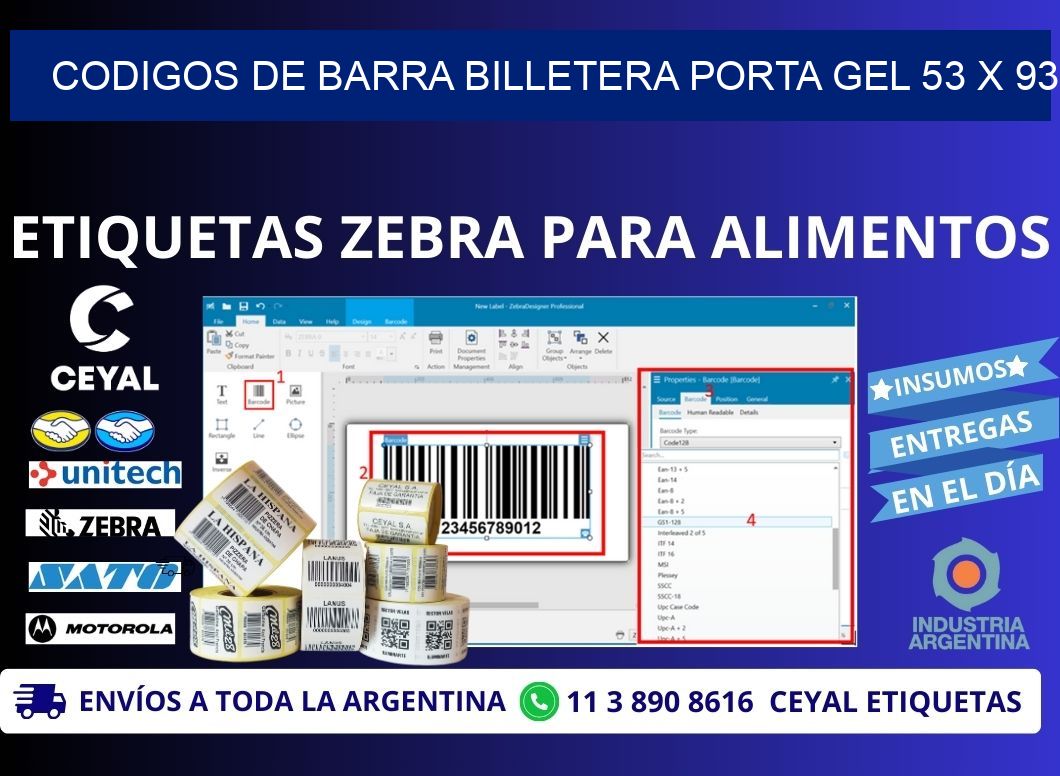 CODIGOS DE BARRA BILLETERA PORTA GEL 53 x 93