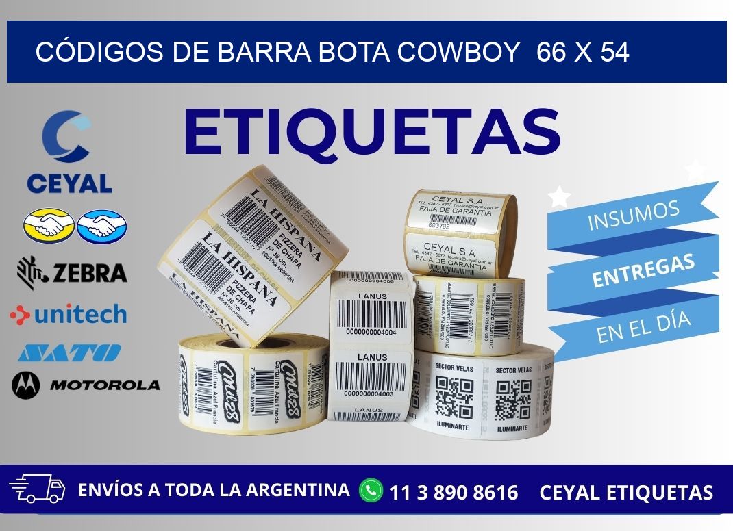 CÓDIGOS DE BARRA BOTA COWBOY  66 x 54