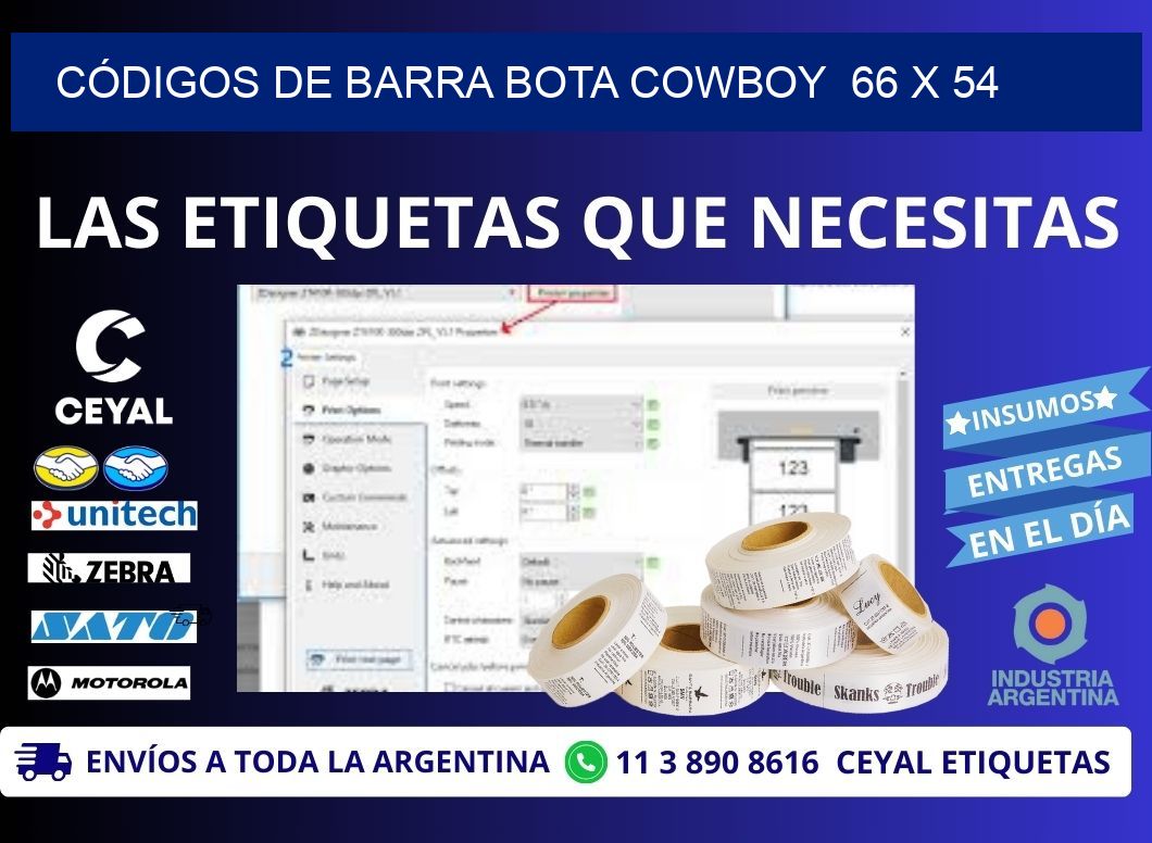 CÓDIGOS DE BARRA BOTA COWBOY  66 x 54