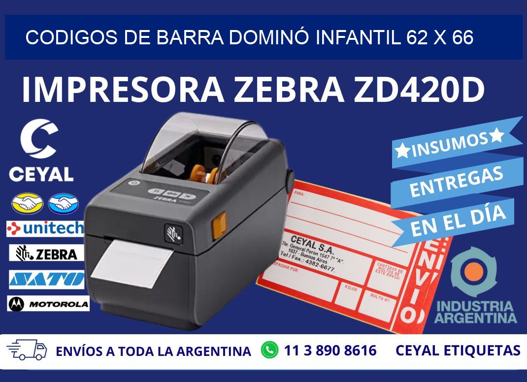 CODIGOS DE BARRA DOMINÓ INFANTIL 62 x 66