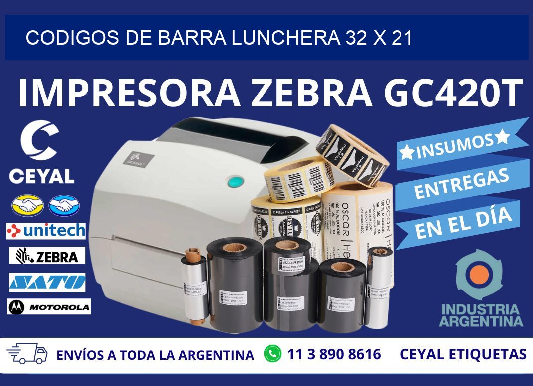 CODIGOS DE BARRA LUNCHERA 32 x 21