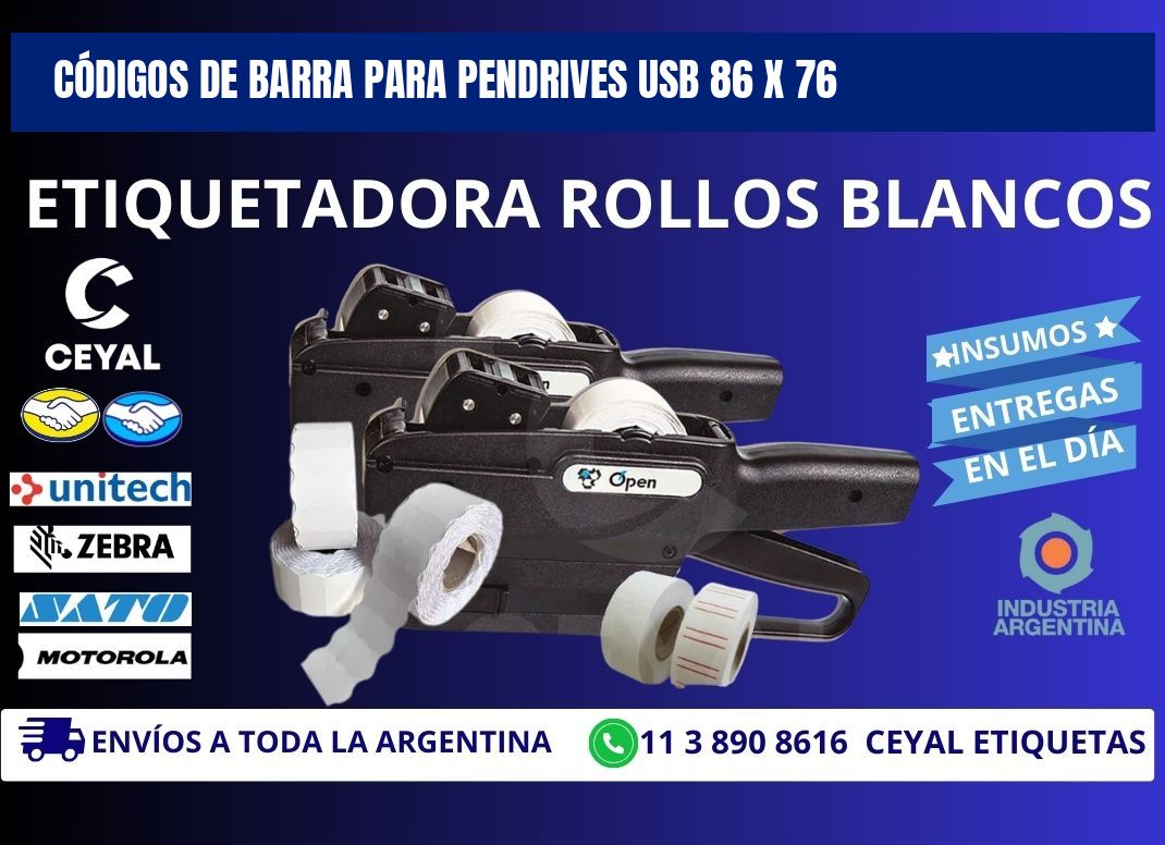 CÓDIGOS DE BARRA PARA PENDRIVES USB 86 x 76