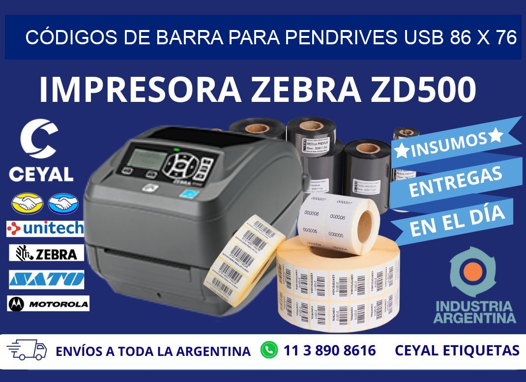 CÓDIGOS DE BARRA PARA PENDRIVES USB 86 x 76