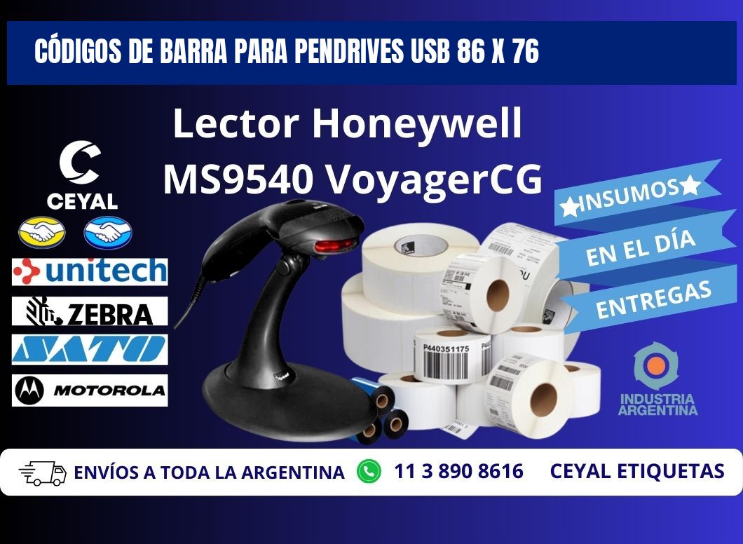 CÓDIGOS DE BARRA PARA PENDRIVES USB 86 x 76