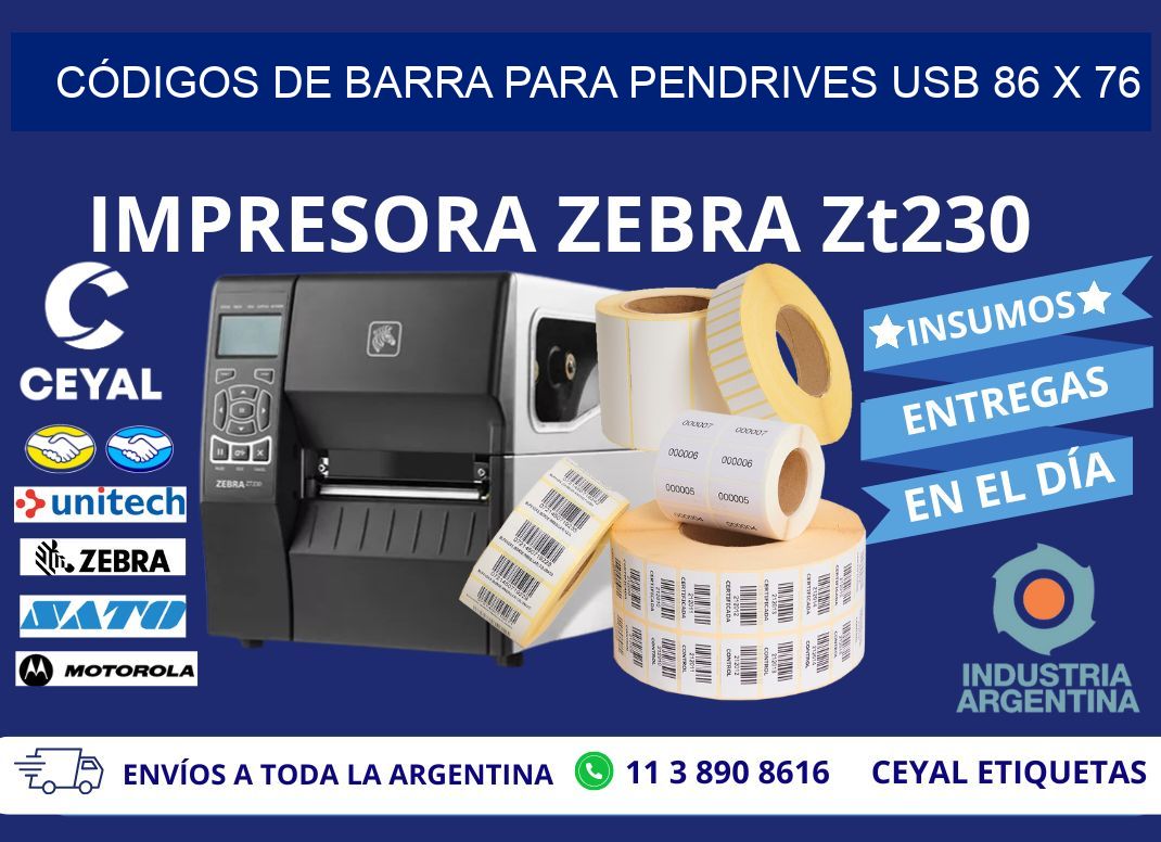 CÓDIGOS DE BARRA PARA PENDRIVES USB 86 x 76