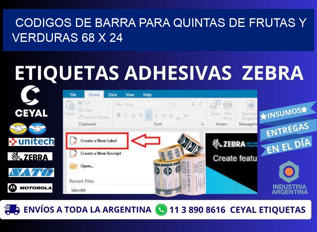 CODIGOS DE BARRA PARA QUINTAS DE FRUTAS Y VERDURAS 68 x 24