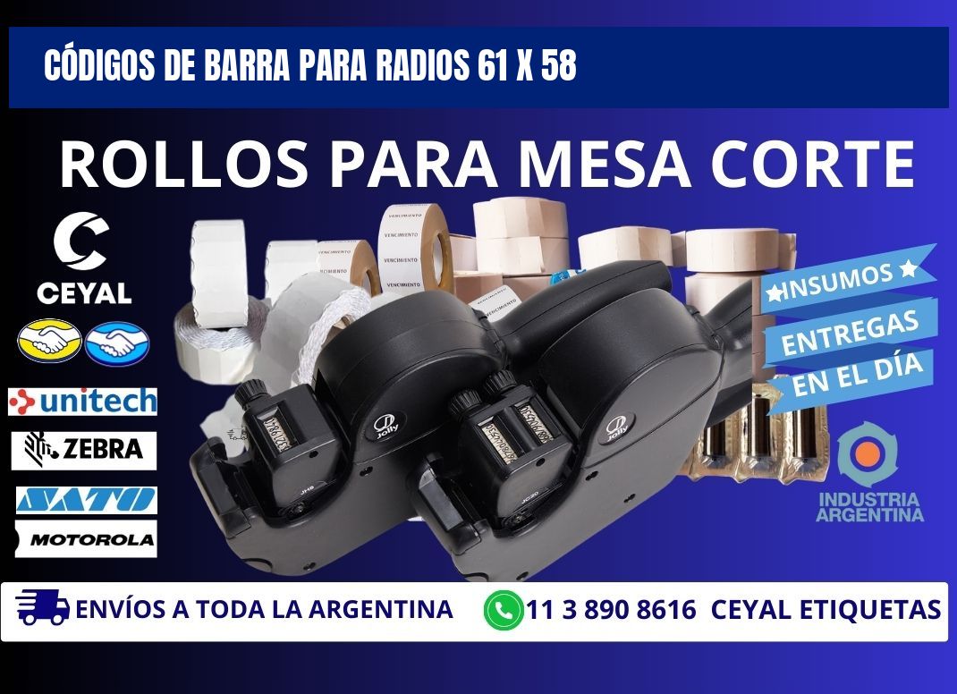 CÓDIGOS DE BARRA PARA RADIOS 61 x 58