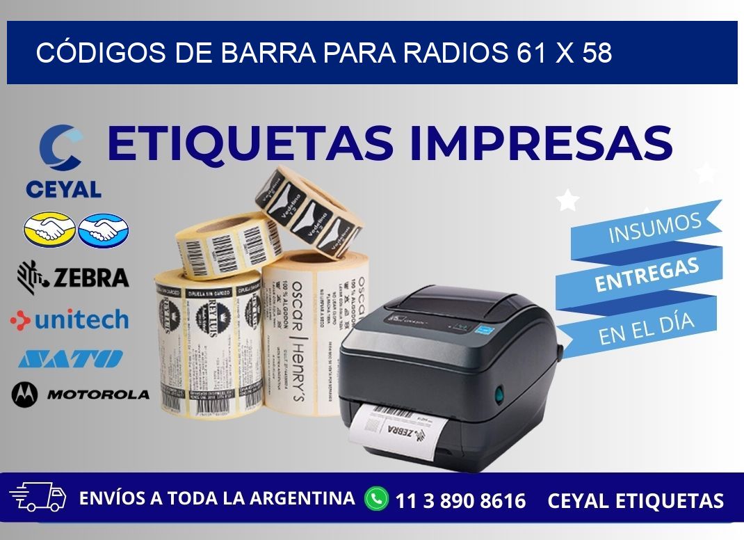 CÓDIGOS DE BARRA PARA RADIOS 61 x 58