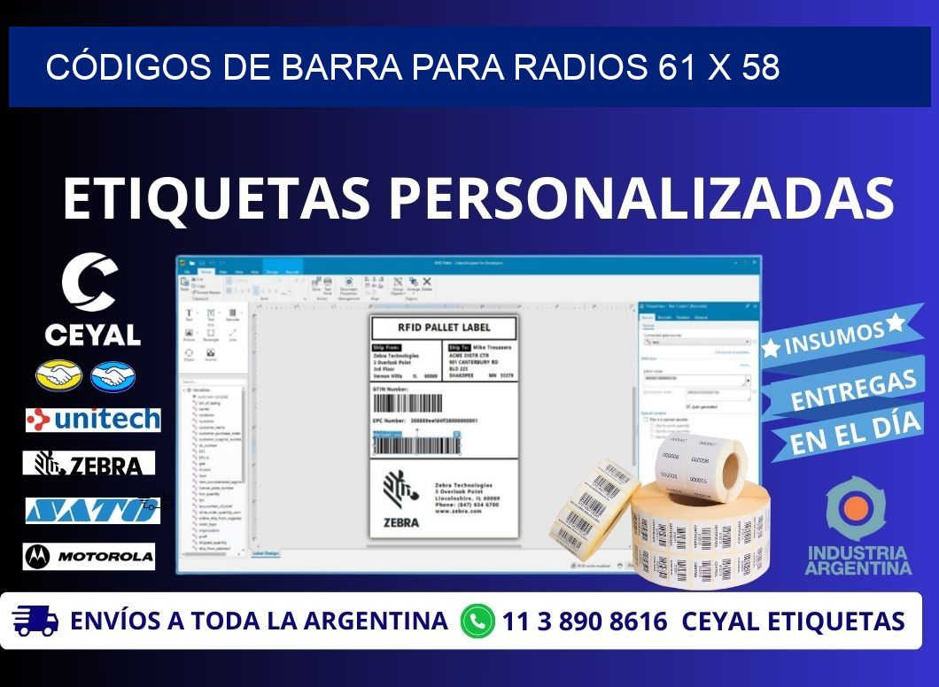 CÓDIGOS DE BARRA PARA RADIOS 61 x 58