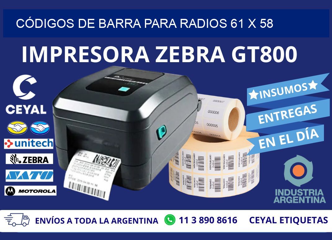 CÓDIGOS DE BARRA PARA RADIOS 61 x 58