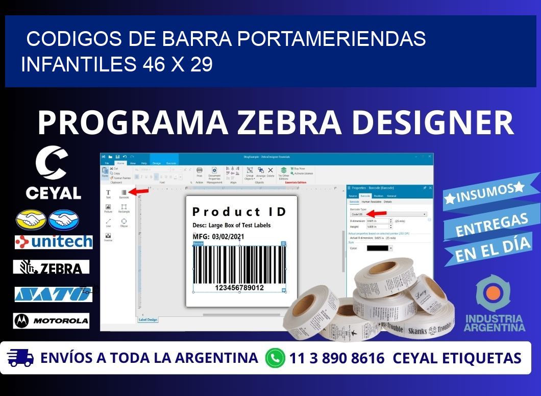 CODIGOS DE BARRA PORTAMERIENDAS INFANTILES 46 x 29