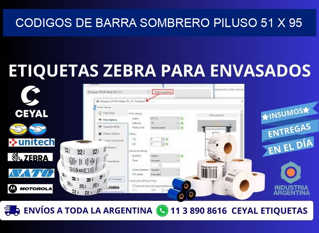 CODIGOS DE BARRA SOMBRERO PILUSO 51 x 95