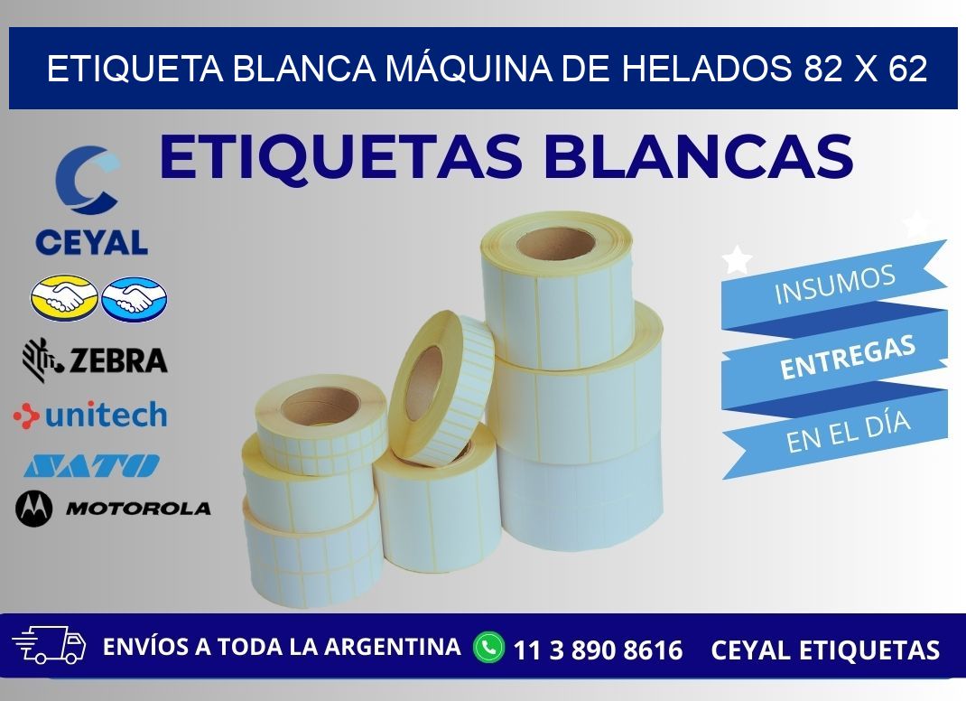 ETIQUETA BLANCA MÁQUINA DE HELADOS 82 x 62