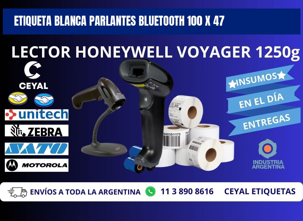 ETIQUETA BLANCA PARLANTES BLUETOOTH 100 x 47