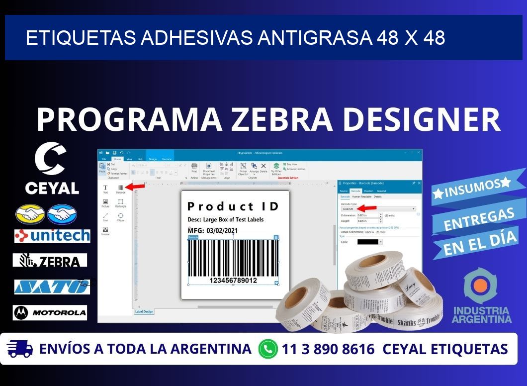 ETIQUETAS ADHESIVAS ANTIGRASA 48 x 48