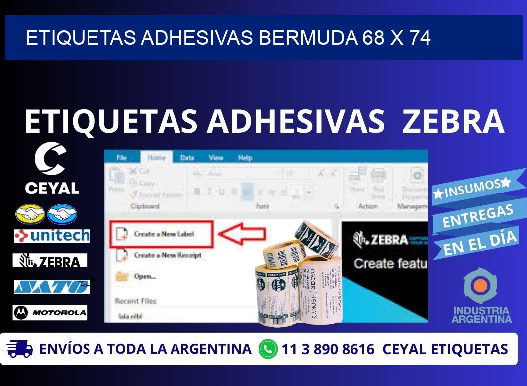 ETIQUETAS ADHESIVAS BERMUDA 68 x 74