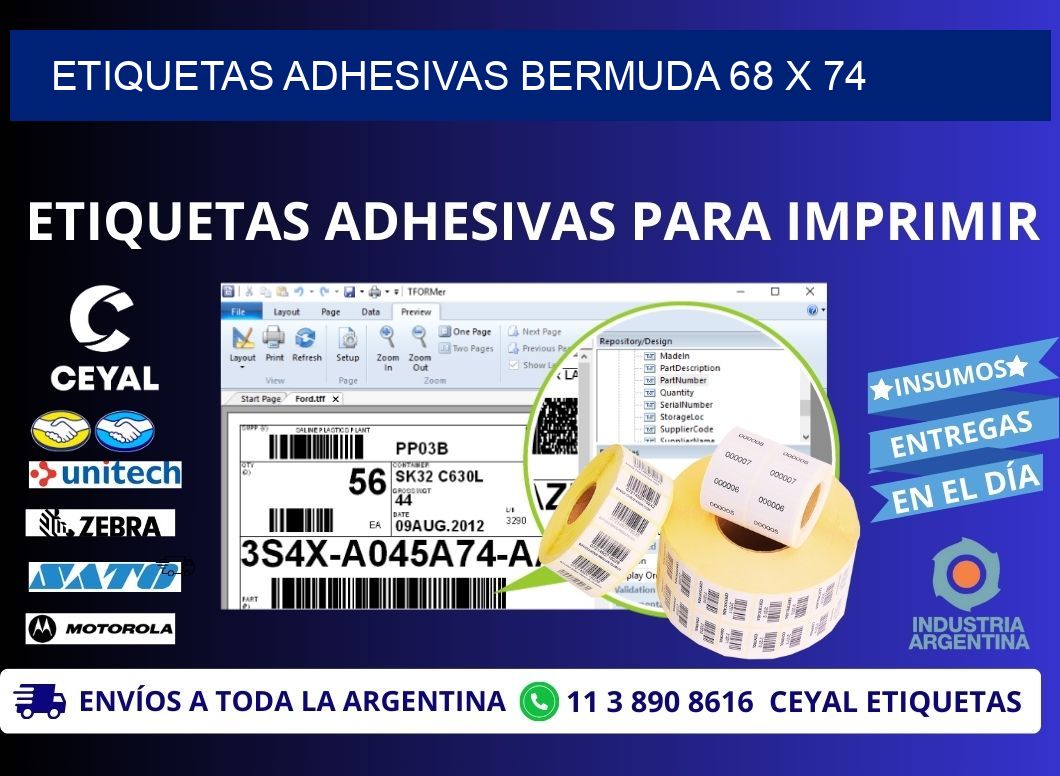 ETIQUETAS ADHESIVAS BERMUDA 68 x 74