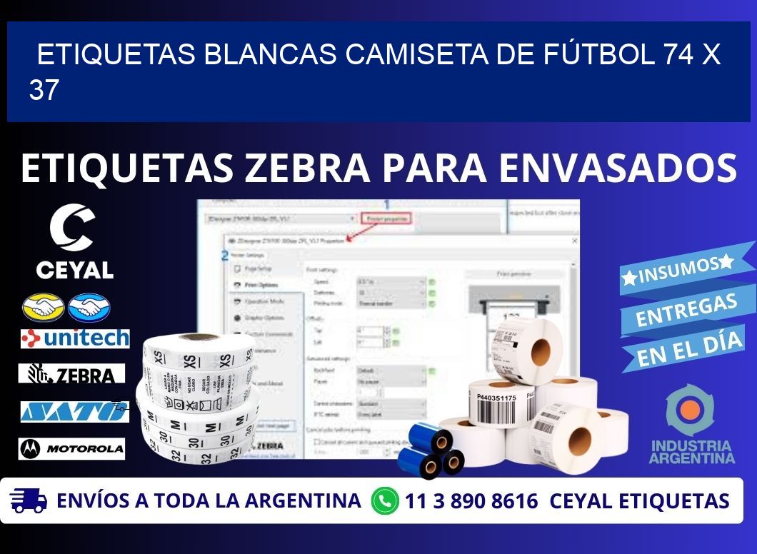 ETIQUETAS BLANCAS CAMISETA DE FÚTBOL 74 x 37