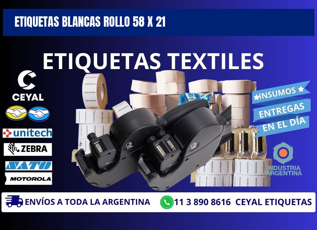 ETIQUETAS BLANCAS ROLLO 58 x 21