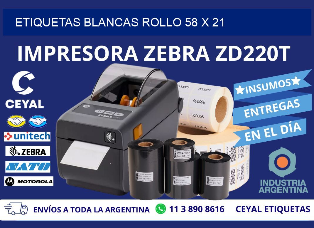 ETIQUETAS BLANCAS ROLLO 58 x 21