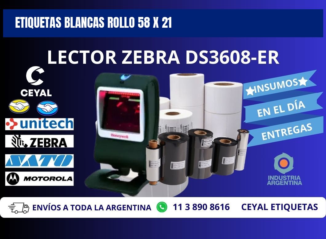 ETIQUETAS BLANCAS ROLLO 58 x 21