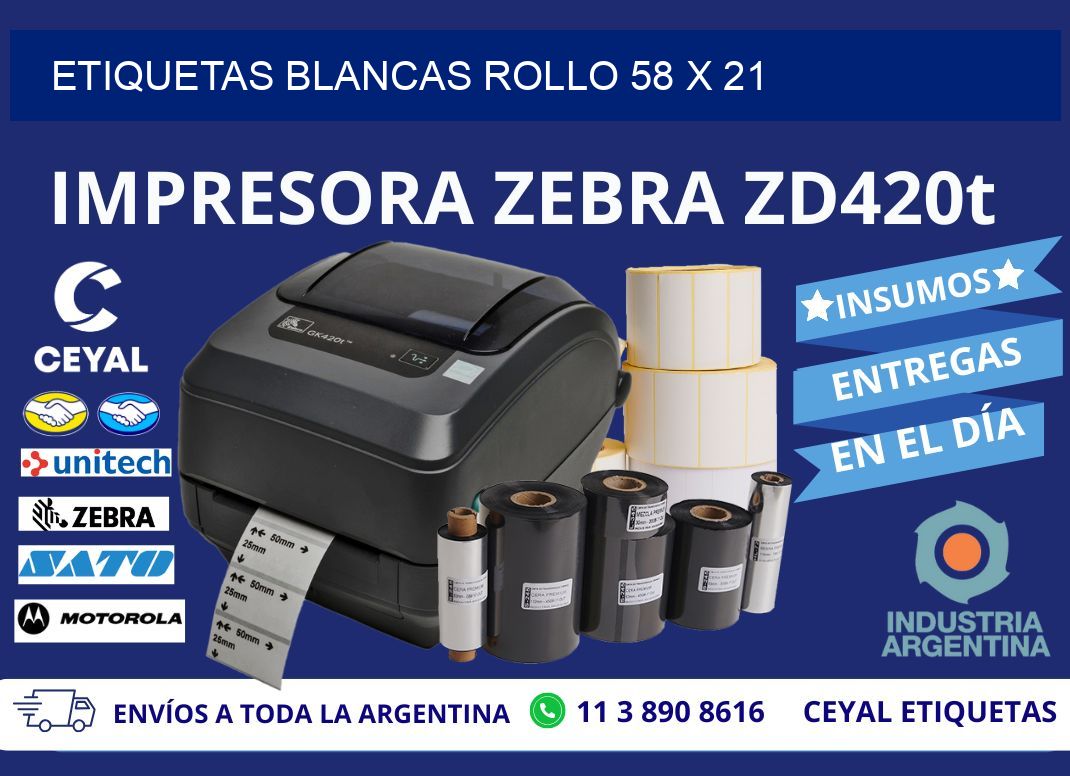 ETIQUETAS BLANCAS ROLLO 58 x 21