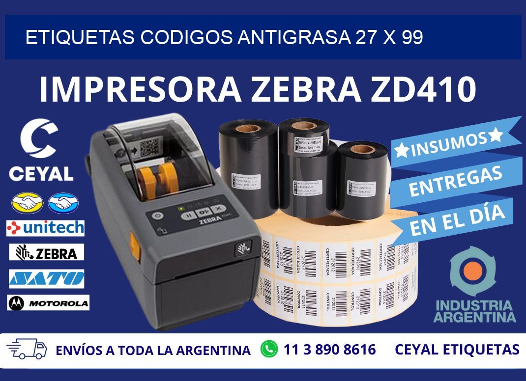 ETIQUETAS CODIGOS ANTIGRASA 27 x 99