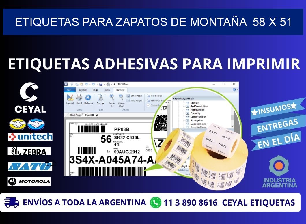 ETIQUETAS PARA ZAPATOS DE MONTAÑA  58 x 51