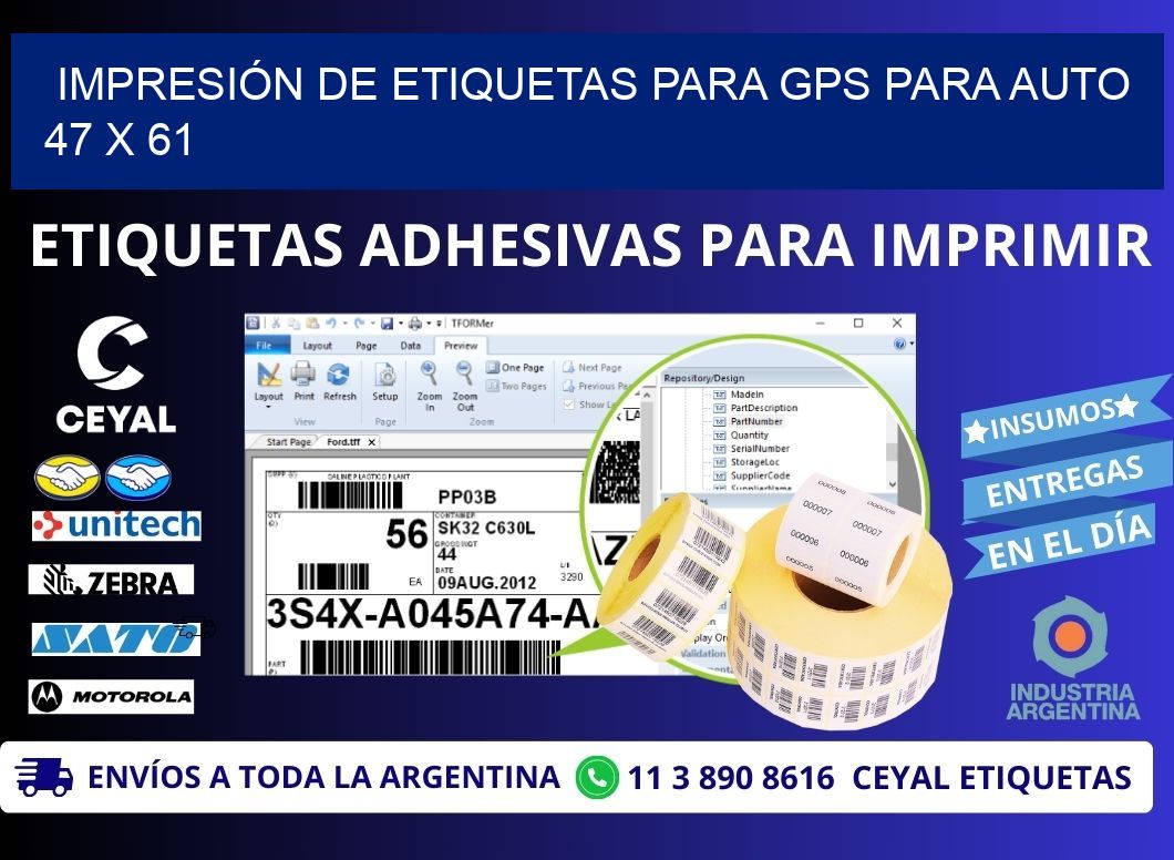 IMPRESIÓN DE ETIQUETAS PARA GPS PARA AUTO 47 x 61