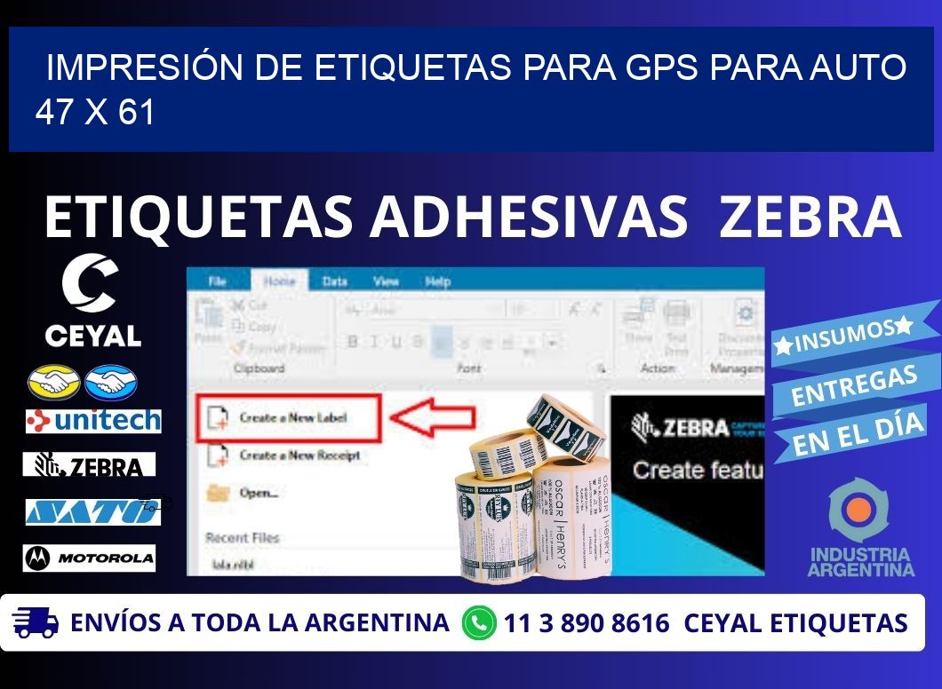 IMPRESIÓN DE ETIQUETAS PARA GPS PARA AUTO 47 x 61