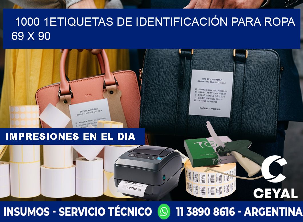 1000 1ETIQUETAS DE IDENTIFICACIÓN PARA ROPA 69 x 90