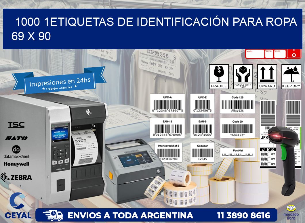 1000 1ETIQUETAS DE IDENTIFICACIÓN PARA ROPA 69 x 90