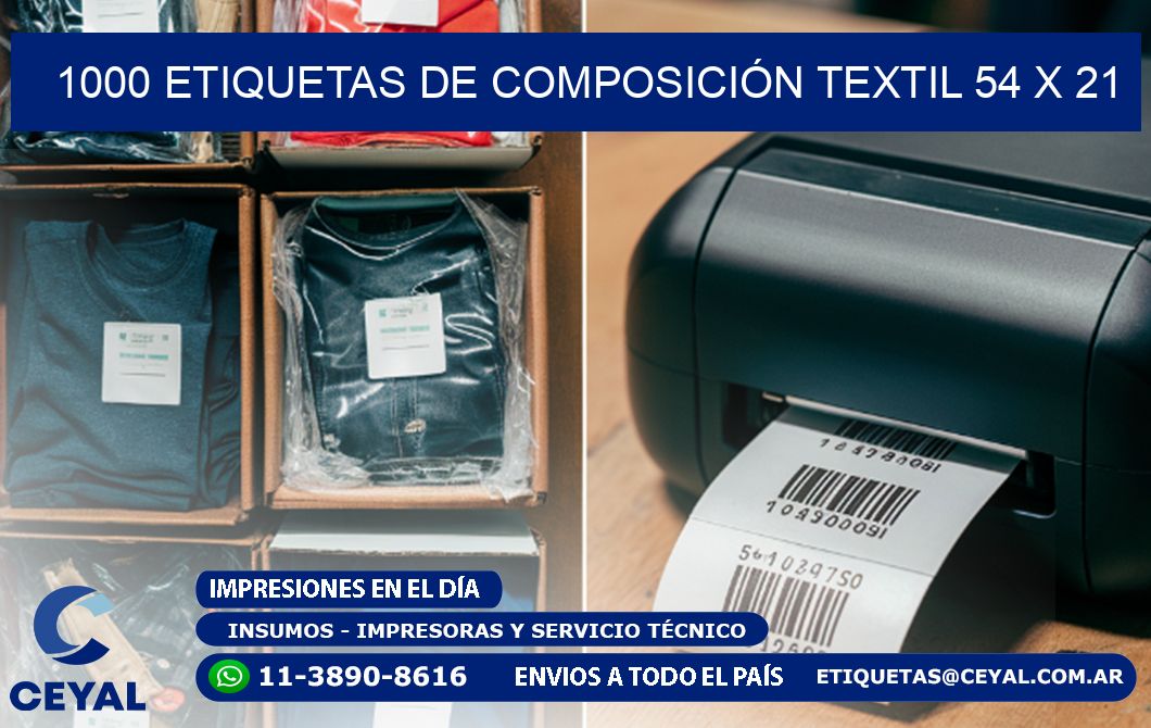 1000 ETIQUETAS DE COMPOSICIÓN TEXTIL 54 x 21